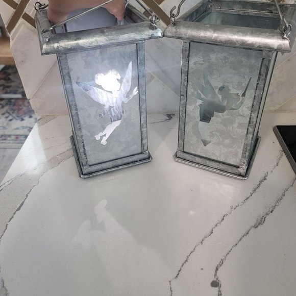 Disney Tinkerbell NWT Galvanized Metal Silhouette Candle Lanterns 9" set of 2. - Picture 9 of 10